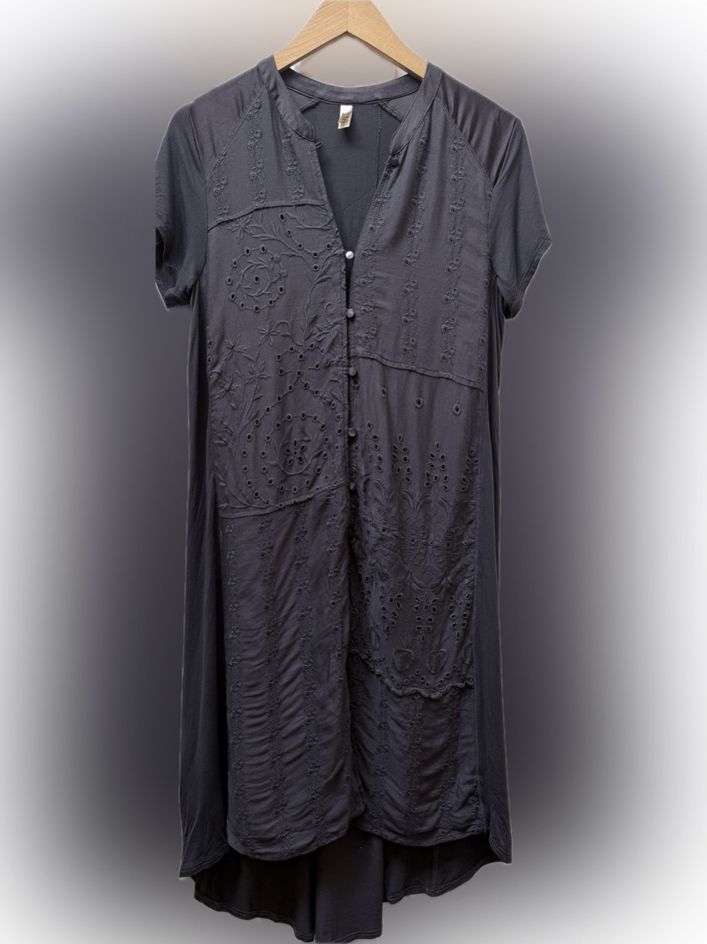 TINY for Anthropologie eyelet jersey knit button down dress